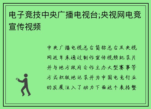 电子竞技中央广播电视台;央视网电竞宣传视频